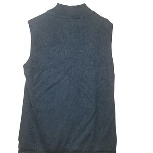 Womens Mock Neck Sleeveless Knit Top Black Metallic Shimmer Shell Vest